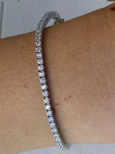 Round Cut Lab Created Diamond Tennis Bracelet 3.50 Ct 14k White Gold Over - Picture 1 of 1