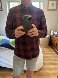 Jack & Jones Men's Long Sleeve Large Burgundy Navy Checked Shirt 100% Cotton - Picture 1 of 4