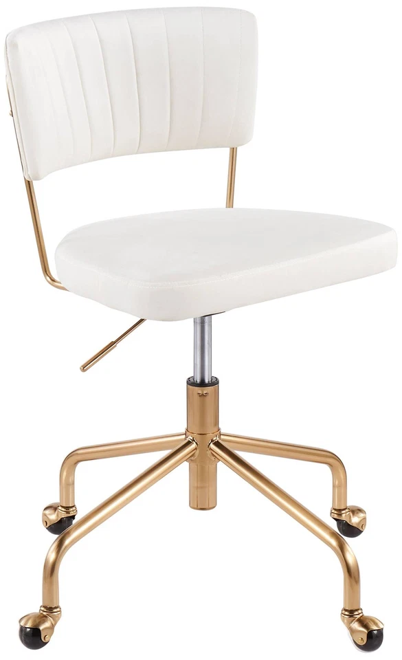 Tania Cream Velvet Fabric Adjustable Swivel Task Chair - Image 1 of 1