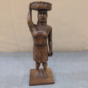 Vintage Honduran Hand Carved Wood Woman Statue 12.5" Indigenous Folk Art Figure - Picture 1 of 7