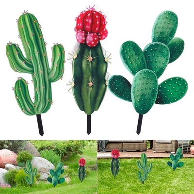 3PCS Cactus Stakes Outdoor Yard Planter Flower Pot Bed Garden Decor Yard Art - Image 1 of 4