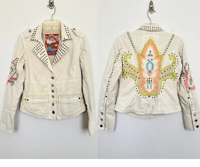 Johnny Was Biya Blazer Studded Embroidered White Y2k Bohemian Women's Size Small - Image 1 of 4