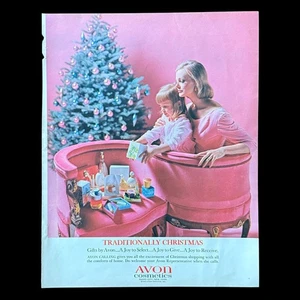 1963 Cosmetics Vintage Print Ad Avon Christmas Tree Pink Theme Product Gifts - Picture 1 of 5