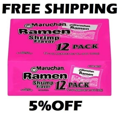 (24 pack) Maruchan Ramen Noodle Shrimp Flavor Soup, 3 oz, 12 Count Shelf Stable