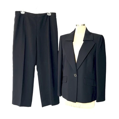 Conjunto Traje Pantalón Kasper Talla 14 Negro Blazer Chaqueta Pierna Recta Pantalones Cremallera Lateral Foto 1 de 4