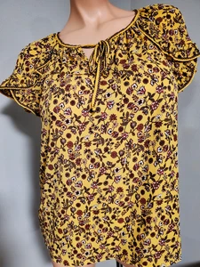 Max Studio Blouse Womens M Floral Print Pullover Peasant Top Short Sleeve - Picture 1 of 7