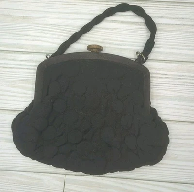 Jemco Vintage Black Quilted Mini purse 1930's Antique - Image 1 of 4