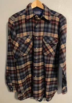 Vintage Pendleton Shirt Mens Medium Long Plaid Lined Wool Flannel USA 80s READ - Image 1 of 4