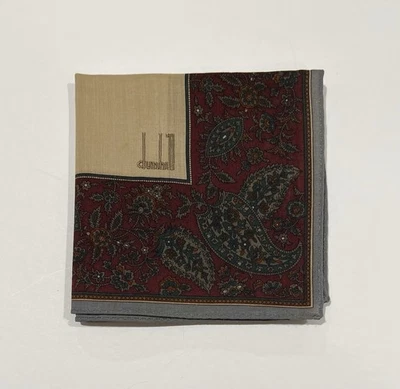 Handkerchief Dunhill VTG Men Art  Paisley Plain Red Cotton Pocket Square 18.5” - Image 1 of 4