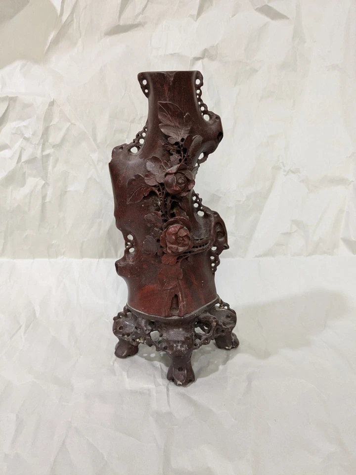 De colección. Jarrón chino de piedra dura tallada 10" Foto 1 de 4