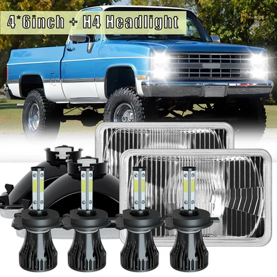 4PCS 4x6" LED Headlights Hi/Lo Beam H4 Fit Chevy C10 Pickup truck 1981-1986 DOT - Image 1 of 4