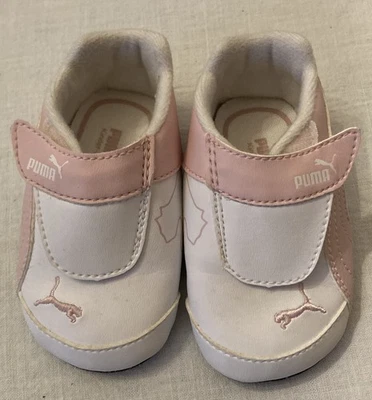PUMA Faux Leather White/Pink Infant Baby Shoes - Image 1 of 4