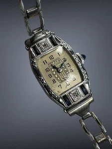 14K Gold Filled Bulova Diamond Sapphire Cocktail Watch Art Deco Fancy Working - Picture 1 of 15