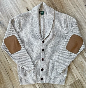 Suéter Orvis Para Hombres Grande Beige Mezcla de Lana Cárdigan Parches en el Codo Mantón Cuello - Imagen 1 de 15