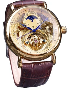Luxury Men's Watch with Moon Phase & Tourbillon, Retro Skeleton Hollow Self-w... - Picture 1 of 8