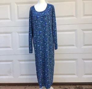 Lands End Floral Midi Dress Womens Size XL/18 Blue Purple Long Sleeve Modest - Picture 1 of 16