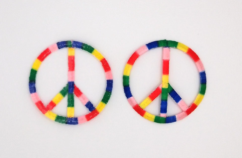 2 pack multicolor hippie peace sign embroidered iron on patches/2 inch diameter - Image 1 of 1
