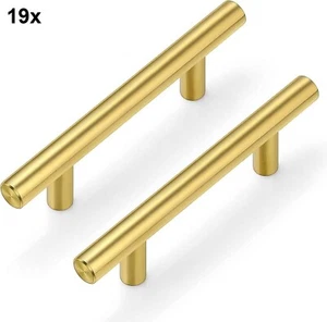19x Gold gebürstetes Messing Schrankgriffe 3" Lochmitten & 5" Gesamtlänge - Bild 1 von 6