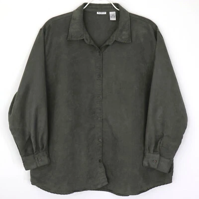 Camisa Blusa NorthCrest Para Mujer Manga Larga Con Botones Talla Grande 3X 22W 24W Verde Foto 1 de 4