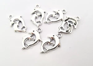 Charms Delfin 10 Anhänger Farbe antiksilber 21mm maritim Meer basteln Deko #S225 - Bild 1 von 4