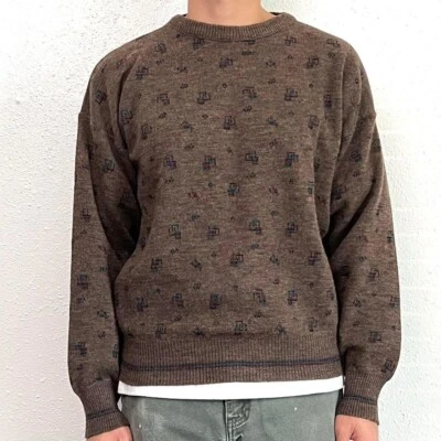 复古 80 年代 90 年代 Kenneth Roberts 部落爷爷棕色毛衣成人尺寸 M — 第 1/4 张图片