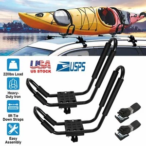 1 Pair J Bar Kayak Roof Rack Canoe Boat Surf Car Top Mounted +2 Tie Down Straps - Picture 1 of 10