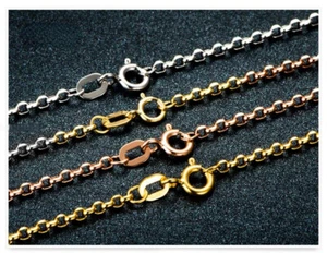 Collar de oro rosa amarillo puro de 18 quilates para mujer y hombre cadena cable Rolo de 2 mmW - Imagen 1 de 8