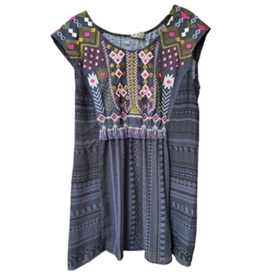 One September  Embroidered Boho Tunic Dress S Navy  Cap Sleeve - Picture 1 of 8