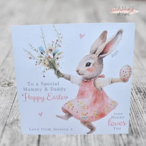 Personalised Happy Easter Card Some Bunny Loves You Mummy & Daddy From Daughter - Picture 1 of 8