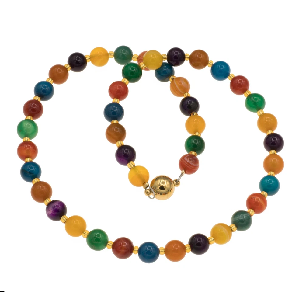 Kette bunt mit Achat Perlen 8 mm Edelstahl Magnetverschluss 42 - 60 cm - Bild 1 von 2