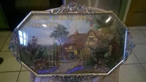 Vintage Brass Dimensional Glass Cover Floral Swed Religious Art Work 20" x 14" - Picture 1 of 12