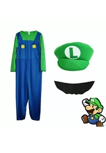 Men Women Adult Super Mario Luigi Bros Costume Workman Plumber HALLOWEEN Lg NEW - Picture 1 of 6