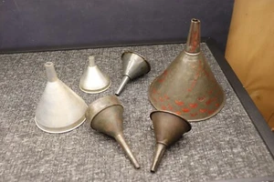 Vintage Lot Of 6 Metal Funnels Oil Farm Rustic Farmhouse Decor Farm Steampunk - Picture 1 of 5