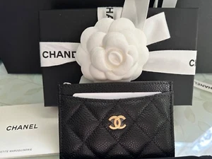 NEW CHANEL REV Classic Black Caviar Card Holder Gold CC Wallet for Bag RECEIPT - Picture 1 of 13