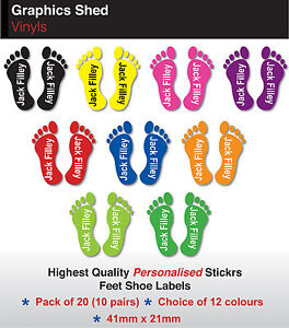 10 PAIRS PERSONALISED SHOE NAME STICKERS LABELS KIDS FEET FOR SCHOOL SHOES TAGS