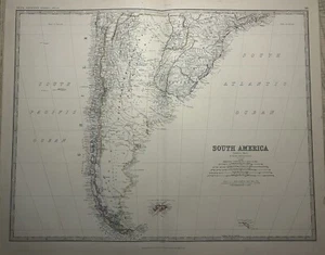 1881 Argentina & Chile Large Hand Coloured Original Antique Map by Johnston - Picture 1 of 3