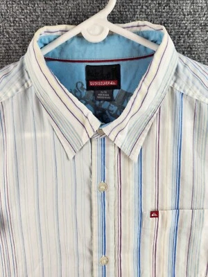 Quicksilver XL Colorful Multicolor Vertical Striped Short Sleeve Button Up Shirt - Image 1 of 4