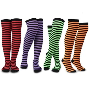 4 Pairs Halloween Striped Thigh High Witch Socks for Women over the Knee Hall... - Picture 1 of 6