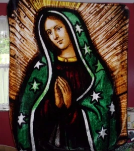 Super soft Blessed Mary Fleece Throw lap robe Blanket 50" x 58" - green - Picture 1 of 5