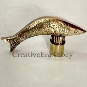 SOLID BRASS DESIGNER HEAD FISH HANDLE for WOODEN WALKING VINTAGE CANE STICK NEW - Picture 1 of 5