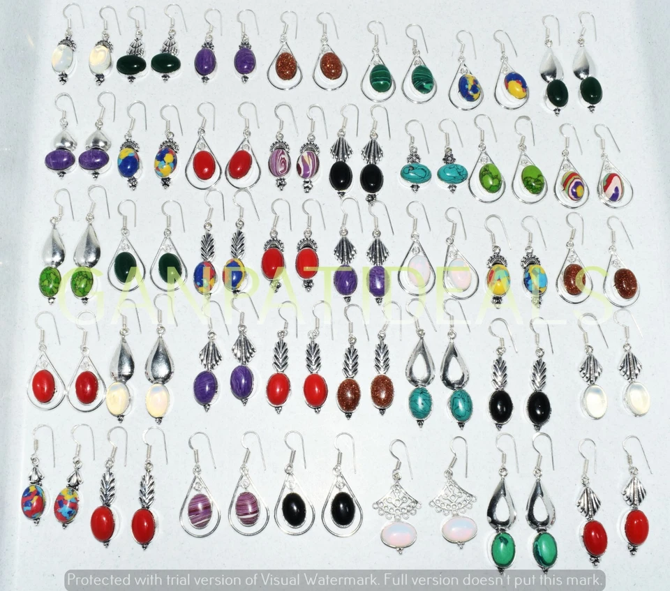 Wholesale !! 10pcs Turquoise & More Mix Shape Earring Pear 925 Silver Plated Lot - Image 1 of 3