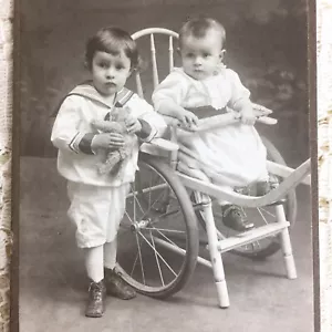 Antique CDV Photo Baby Little Boy Steiff Teddy Bear Edwardian Baby Chair Austria - Picture 1 of 8