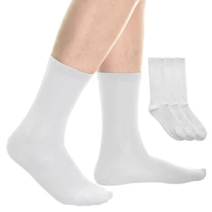 3 Pairs Men's Dress Socks Thin Cotton Casual Fashion Crew Mid Calf White 10-13 - Picture 1 of 1