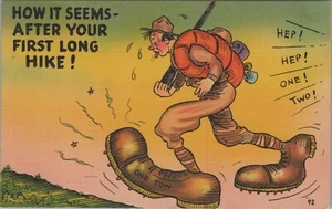 c1940s U S ARMY SOLDIER on Hike Comic WWII Era Linen Postcard 11151.3 - Picture 1 of 7
