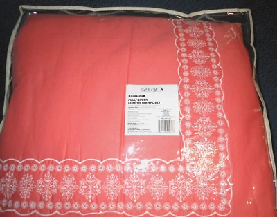 Juego de edredón completo/reina de 4 piezas con ojales de algodón coral/blanco para mujer Pioneer **NUEVO** Foto 1 de 4