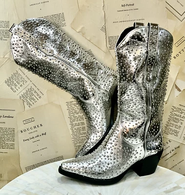 Bota Western Free People Jeffrey Campbell Dagget Plateada Cuero Tachonado 8 NUEVA Foto 1 de 4