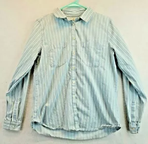 Loft Ann Taylor Womens Medium Blue Striped Long Sleeve Button Up Shirt - Picture 1 of 7