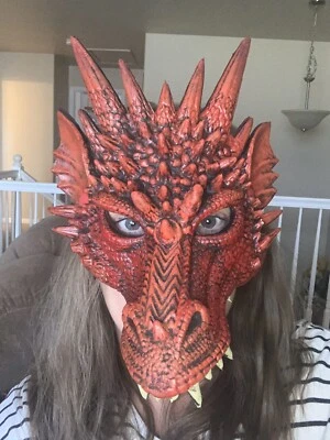 Foam Red Fantasy Dragon Mask Wings Costume Cosplay Realistic Elastic Straps - Image 1 of 4