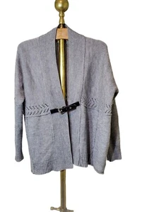 Michael Kors Large Gray Chunky Knit Acrylic Wool Cardigan Buckle Toggle - Picture 1 of 6