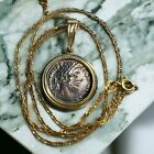 14k Gold Ancient Silver Coin Necklace 18" 5.7g Roman Emperor Commodus 177-192 AD
